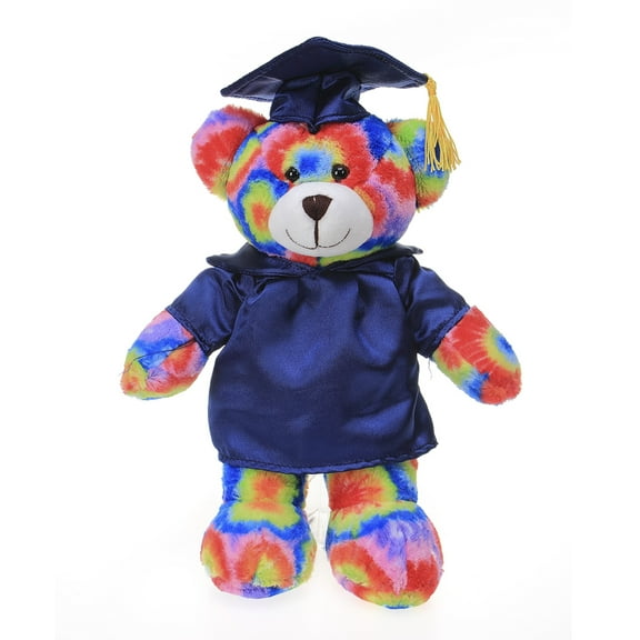 Made by Aliens Personalized Tie Dye Bear Stuffed Animal Plush Toy Perfect Gift for Graduation Name or Your School Logo on Gown, Best for Any Grad School Kids 12 Inches