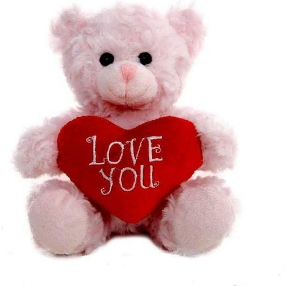 Made by Aliens Plush Stuffed Animal Pink Heart Bear – Love You Bears- Toy for Kids & Adults Valentine's Day - Embroidered Heart Pillow (6 Inch, Pink Love You)