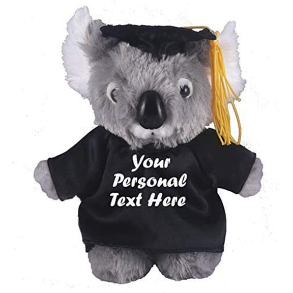 Made by Aliens Plush Stuffed Animal Toys 12 Inches Present Gifts for Graduation Day, Personalized Text, Name or Your School Logo on Gown, Best for Any Grad School Kids (Graduation Koala Black Gown)