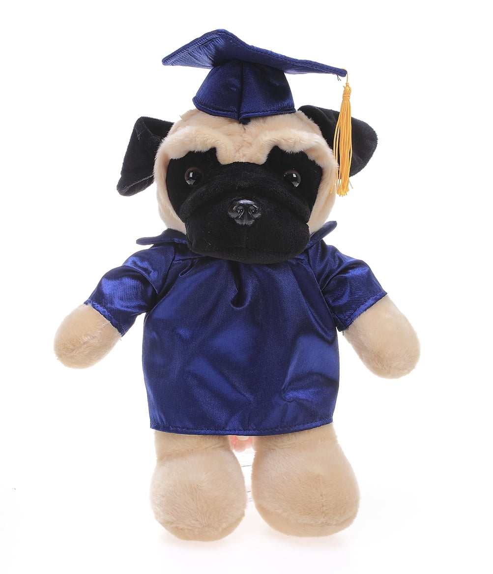 Made by Aliens Pug Plush Stuffed Animal Toys Present Gifts for Graduation Day, Personalized Text, Name or Your School Logo on Gown, Best for Any Grad School Kids 12 Inches