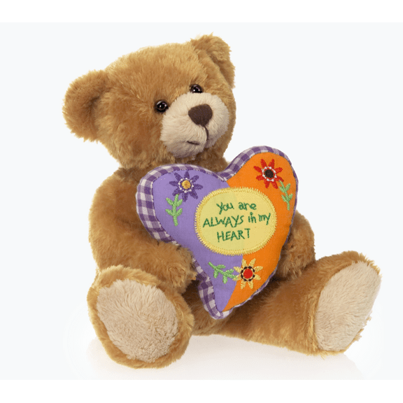 Made by Aliens Stuffed Mocha Heart Bear You are Always in My Heart- Embroidered Heart Pillow - Plush Bear Toy for Kids & Adults Valentines Day Brown 6 inches