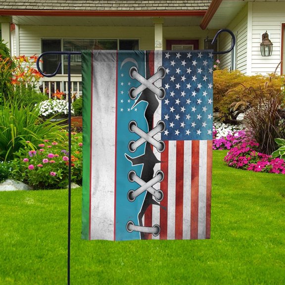 Uzbek Parts Uzbek American Half Proud House Flag, Double-Sided Decorative Outdoor Flag, Patriotic Polyester Yard Flag 29.5 x 39.5 in