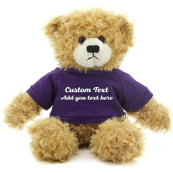 Made By Alien’s Realistic Stuffed Animals Soft Plush Toy- 12 Inch Personalized Gift for Birthday, Valentine’s day (Beige Teddy Bear Purple Shirt)