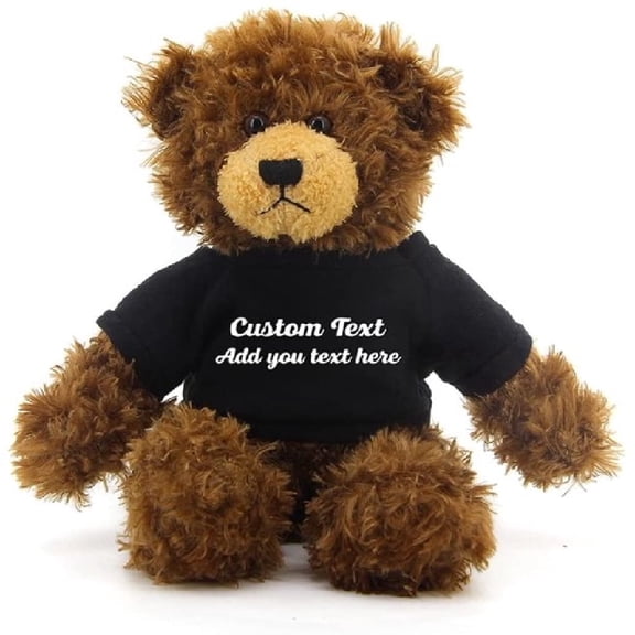 Made by Aliens Customized Chocolate Brandon Bear - 12 inch Personalized Stuffed Bear Plush Toy - Perfect Custom Shirt Bear Gift for Graduation Valentines Graduation Easter Holidays (Black Shirt)