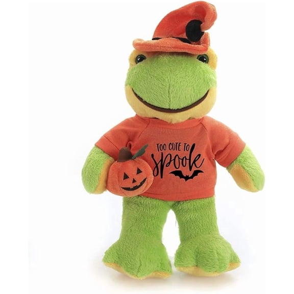 Made By Aliens Halloween Floppy Stuffed Animal Plush Toys Comes Hat and Pumpkin Sitting Too Cute to Spook Gift for Her Gift for Him 12 inch (Frog)