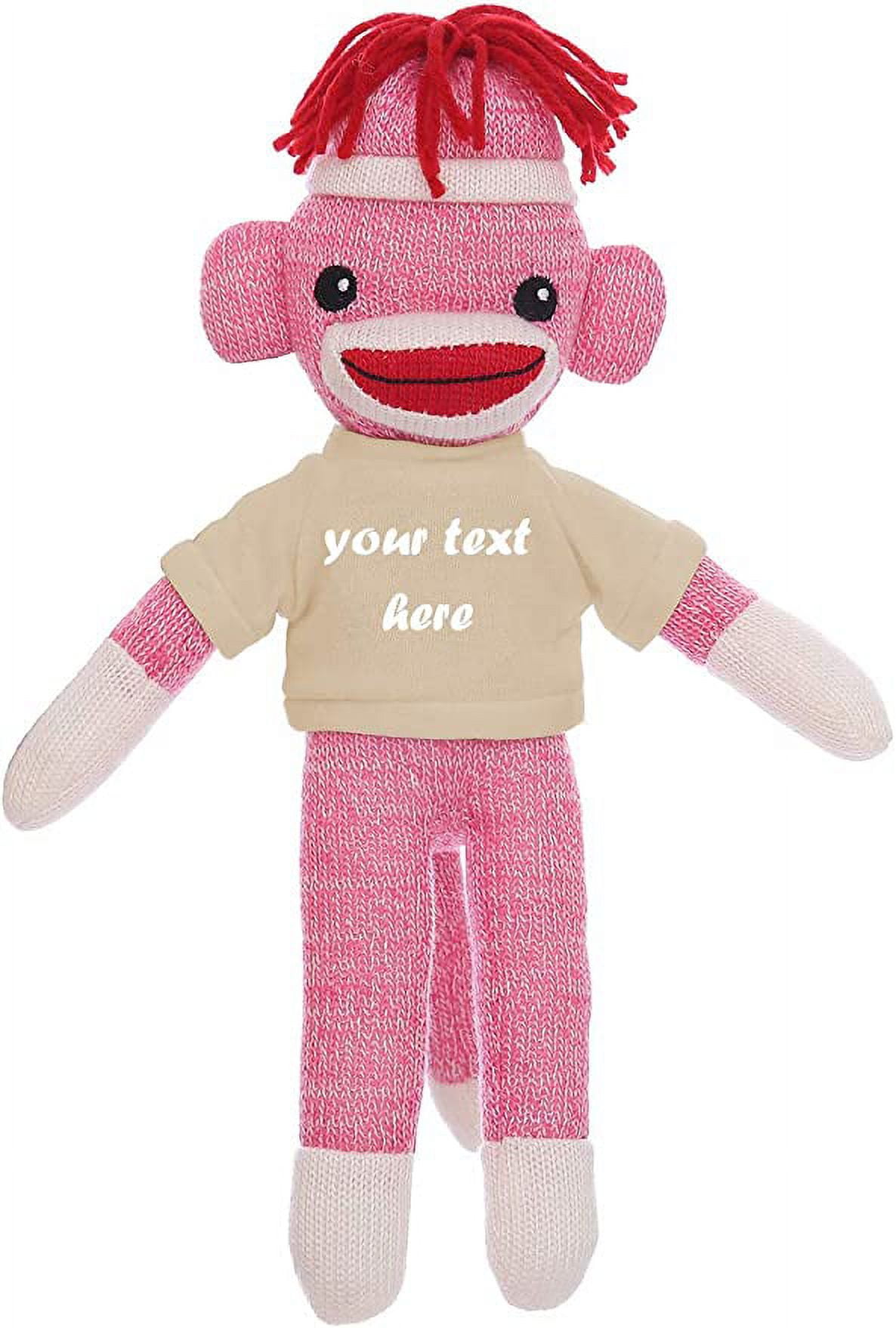 Made By Aliens Huggable Pink Sock Monkey 8 Inch, Plush Stuffed Animal
