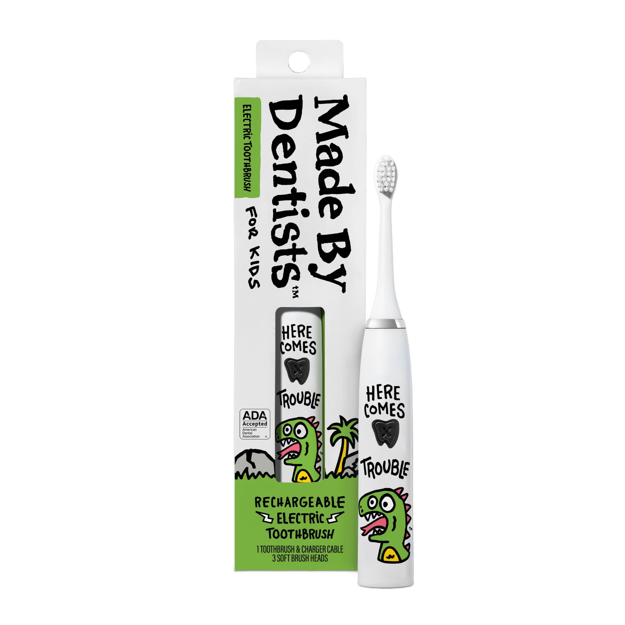 Made By Dentists Kids' Dinosaur Rechargeable Electric Toothbrush with 2 Replacement Toothbrush Heads