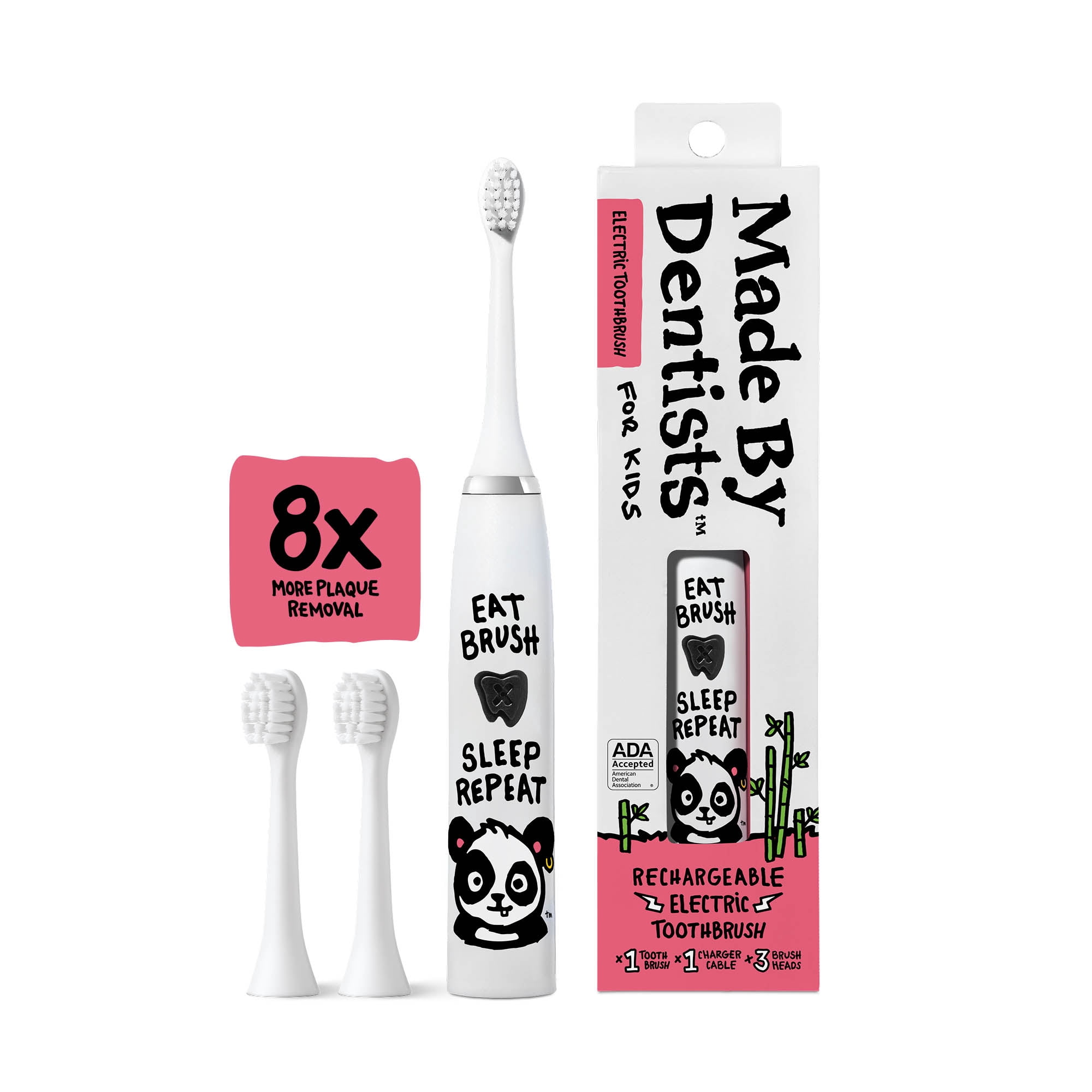 Made by Dentists Kids' Panda Electric Toothbrush with 3 Brush Heads, Rechargeable, Ages 3+