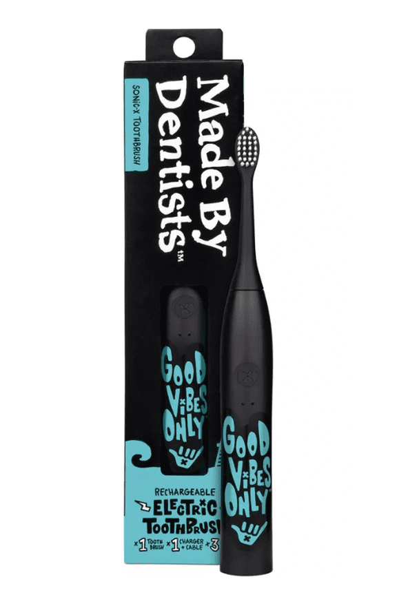 • Made by Dentists Sonic X Electric Toothbrush for Tweens with 3 Brush Heads, Ages 8+ - Good Vibes Only