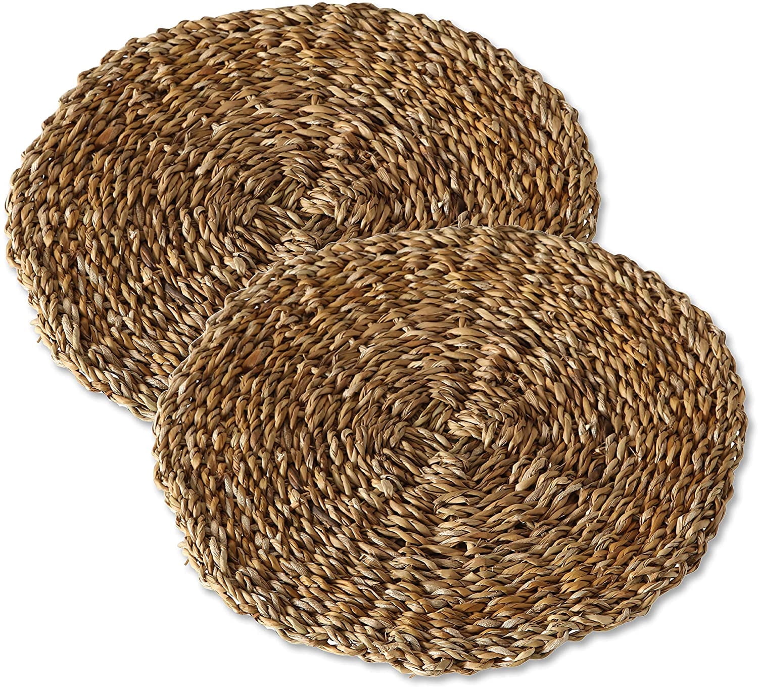 Made By Nature Round Woven Seagrass Placemats, Set of 2, Chunky Weave, 15 3/4 Inches Diameter, Sustainably Harvested Natural Sea Grass