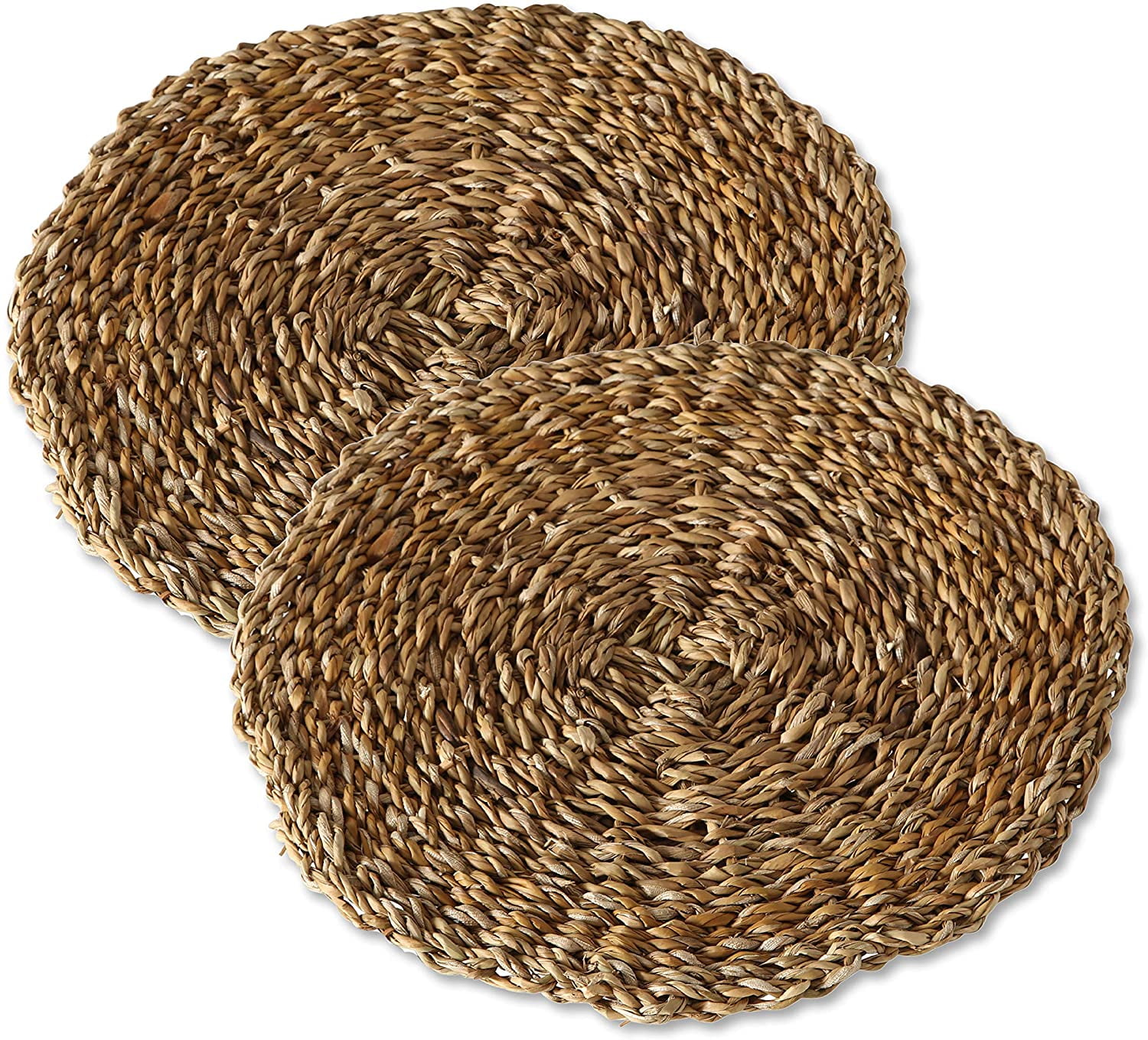 Natural Seagrass Round Woven Placemats, Set of 2, 15.75 Inches Diameter