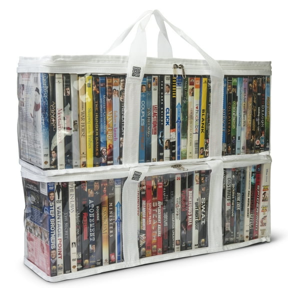 Made Easy Kit 40 Capacity Clear PVC Triple-Stitched DVD Storage Bag, White, 2 Count