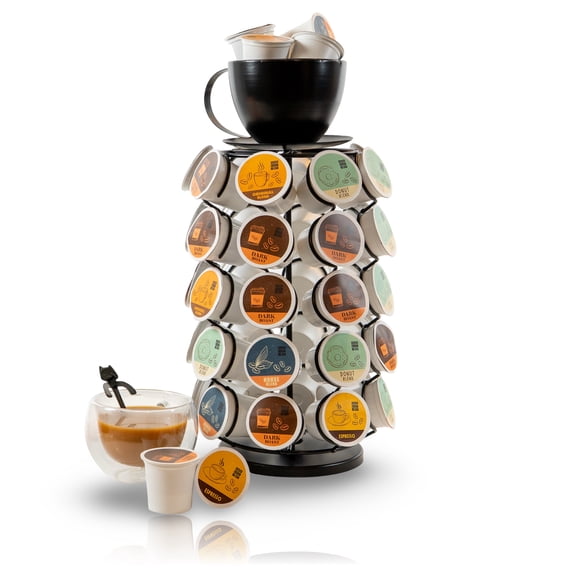 Made Easy Kit Carousel Coffee Pod Holder - Compatible with Keurig K-Pods K-Cups - Countertop 360 Spin Rack Storage Organizer - Metal Pre-Assembled Lazy Susan Revolving Base - Home, Kitchen, Office