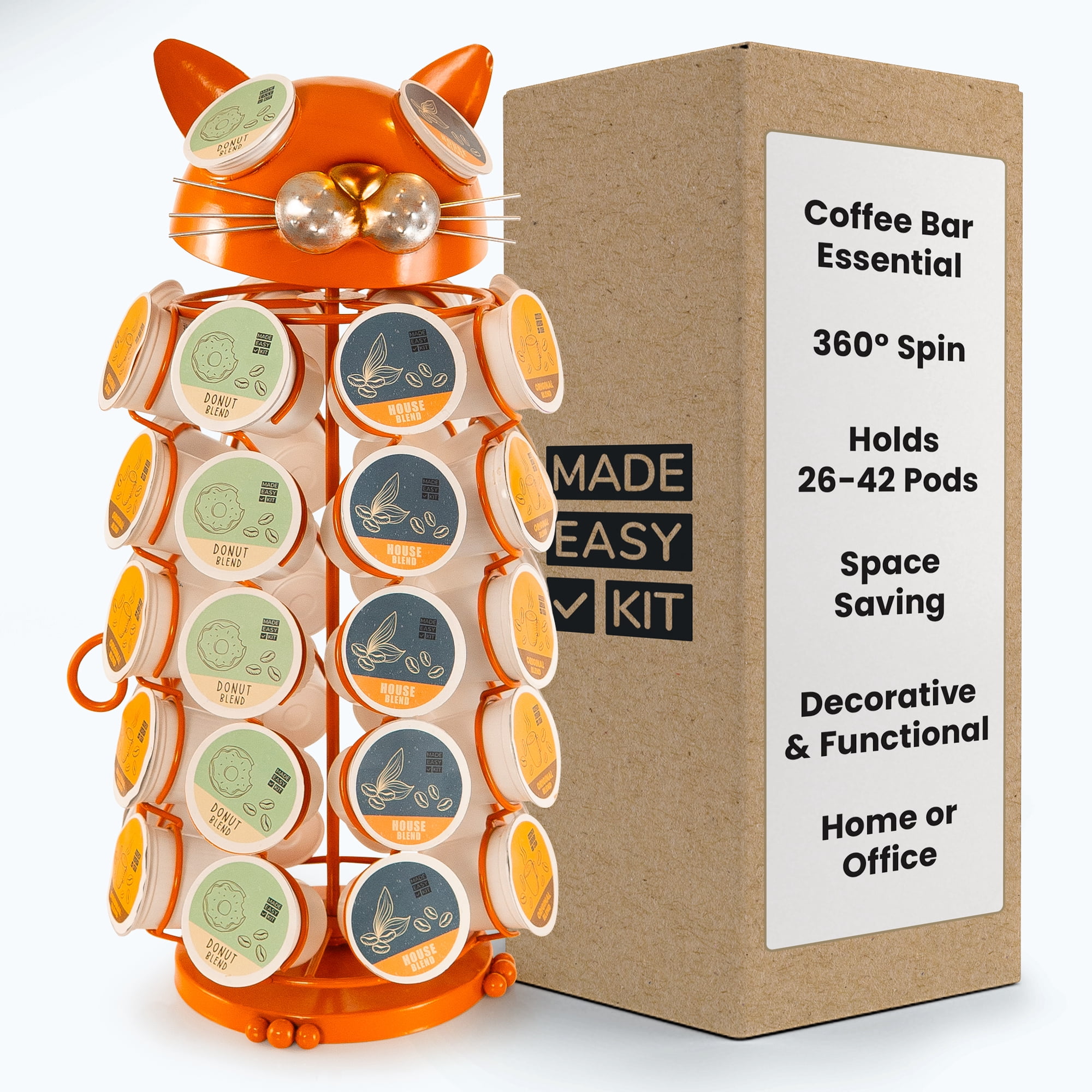 Made Easy Kit Carousel Coffee Pod Holder, Compatible with Keurig K-Pods K-Cups, Countertop Rack Storage Organizer, Metal Home and Kitchen Decor, Capsule Café Station Bar