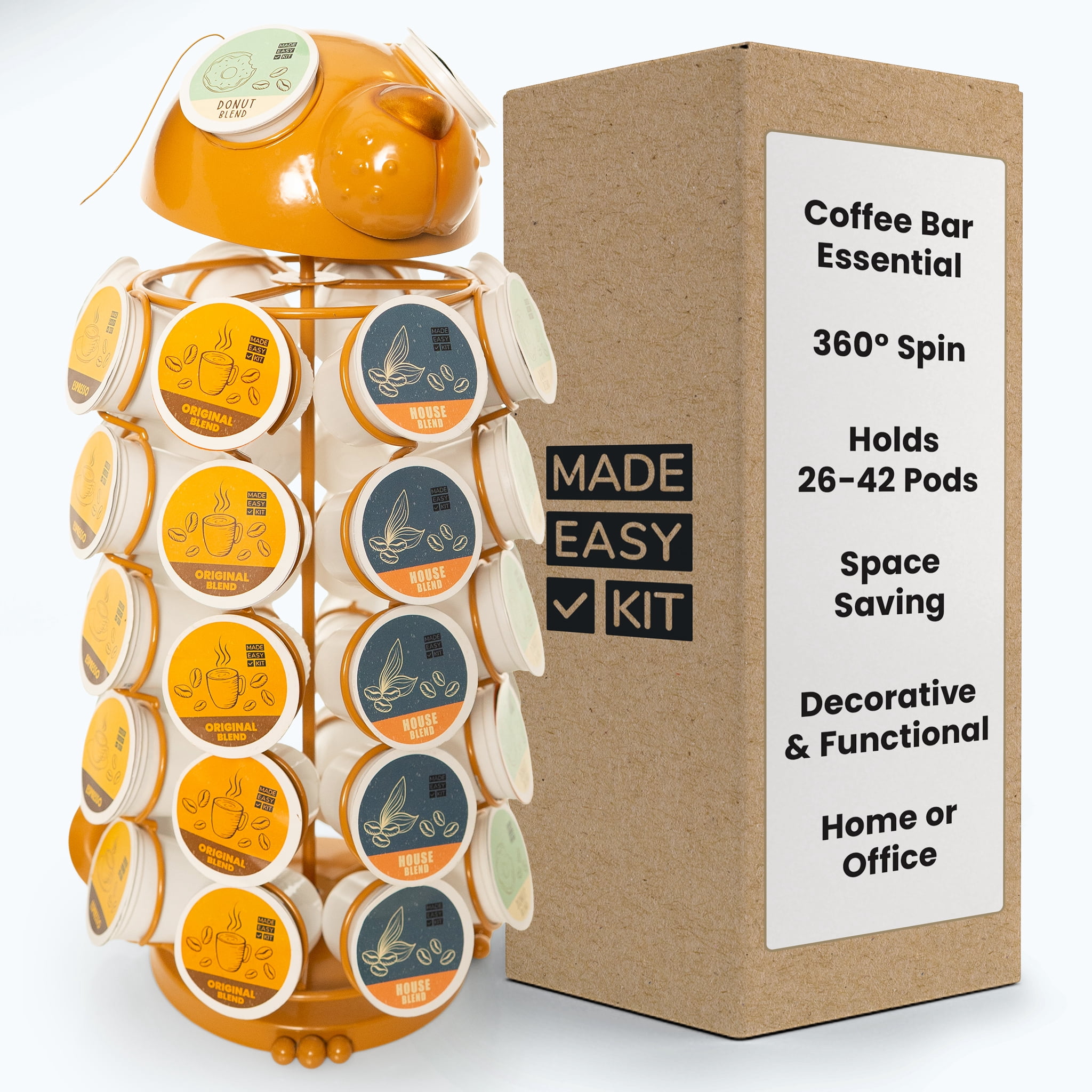 Made Easy Kit Carousel Coffee Pod Holder, Compatible with Keurig K-Pods K-Cups, Countertop Rack Storage Organizer, Metal Home and Kitchen Decor, Capsule Café Station Bar