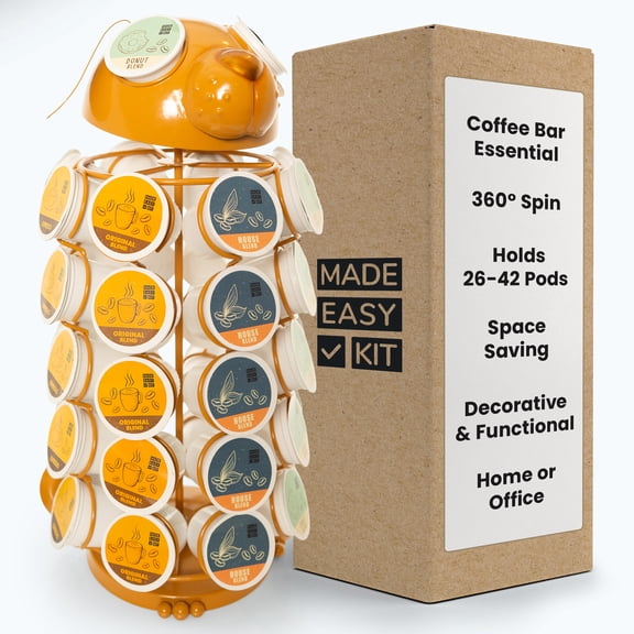 Made Easy Kit Carousel Coffee Pod Holder, Compatible with Keurig K-Pods K-Cups, Countertop Rack Storage Organizer, Metal Home and Kitchen Decor, Capsule Café Station Bar