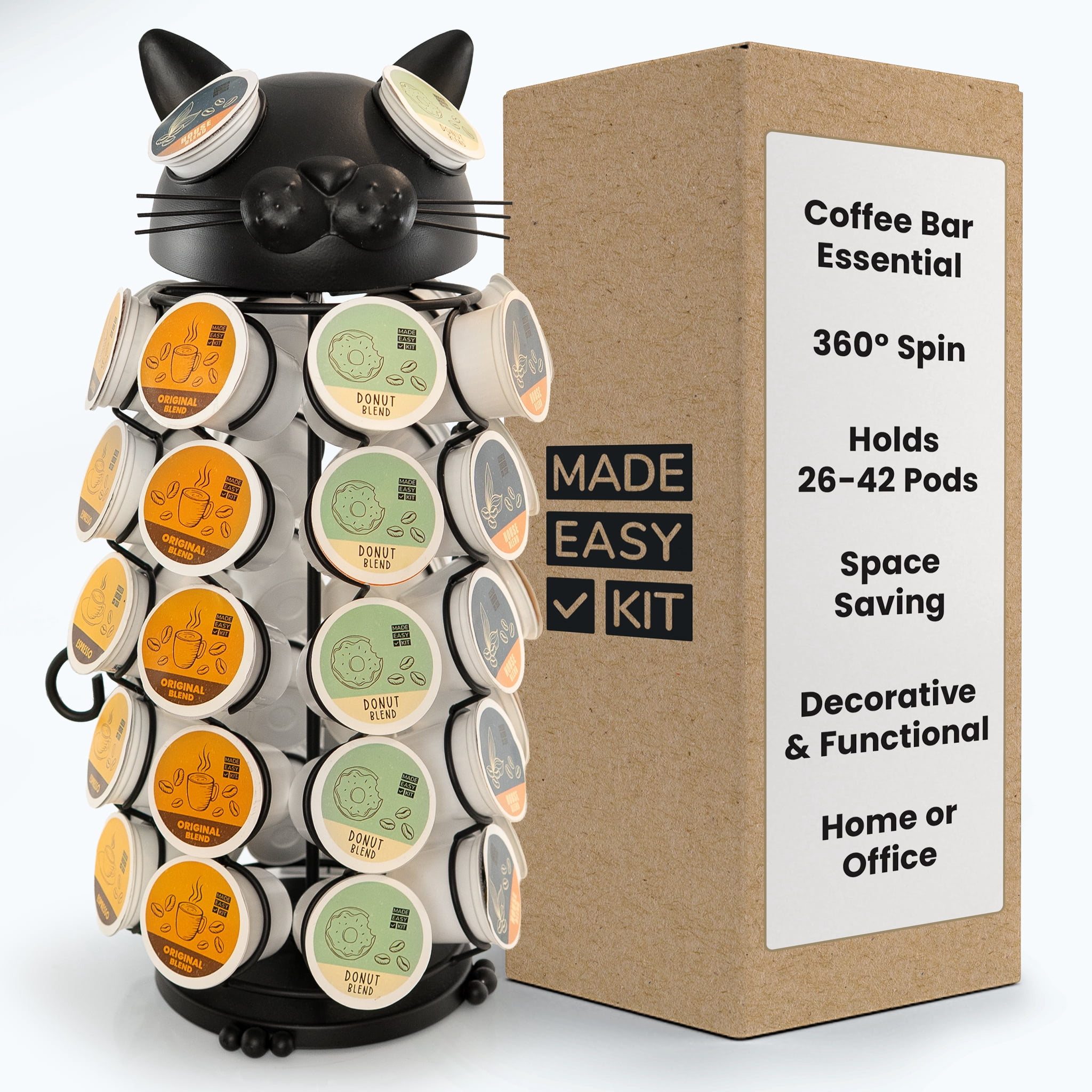 Made Easy Kit Carousel Coffee Pod Holder, Compatible with Keurig K-Pods K-Cups, Countertop Rack Storage Organizer, Metal Home and Kitchen Decor, Capsule Café Station Bar