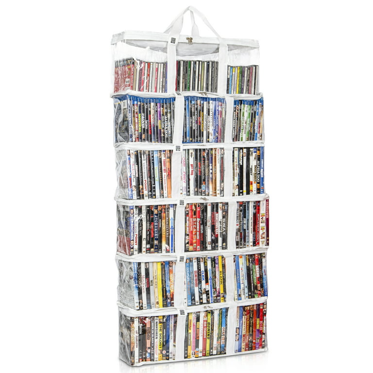 Made Easy Kit DVD Storage Bag Case - Clear PVC Organizer with Triple-Stitched Handles, Dividers- Stackable, Space-Saving, Fits 40 DVDs-Container for M