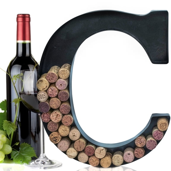Made Easy Kit Metal Letter Wine Cork Savers Monogram w/ Free Wall Mount Kit, A-Z (C)