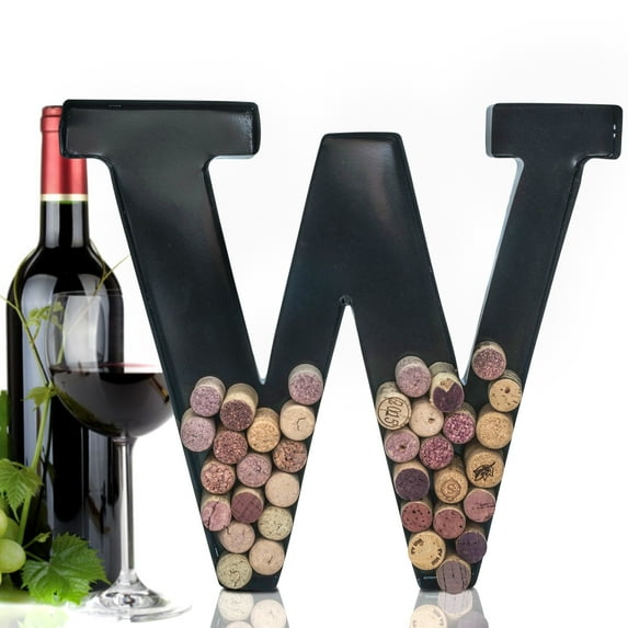 Made Easy Kit Metal Letter Wine Cork Savers Monogram w/ Free Wall Mount Kit, A-Z (W)