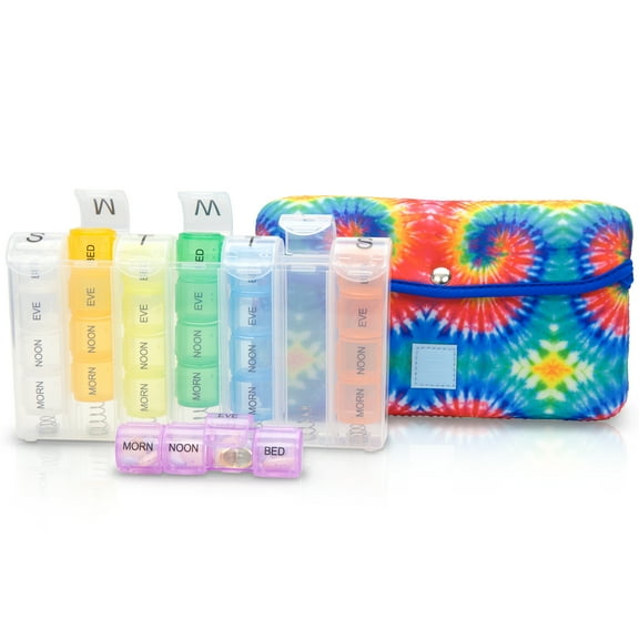 Made Easy Kit Pill Case Large 7-Day / 28 Compartments in Neoprene Carrier with Storage Pill Box in Daily in Morn, NOON, EVE, Bed a Weekly Vitamin, Medicine, Capsule Organization