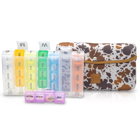 Made Easy Kit Pill Case Large 7-Day / 28 Compartments in Neoprene Carrier with Storage Pill Box in Daily in Morn, NOON, EVE, Bed a Weekly Vitamin, Medicine, Capsule Organization