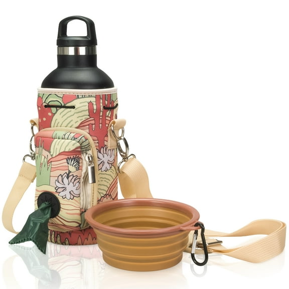 Made Easy Kit Water Bottle Carrier with Pocket for Dog Poop Waste Bags and Adjustable Padded Shoulder Strap