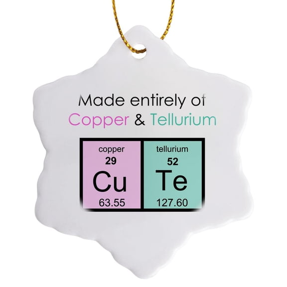 3drose, Made Entirely of Copper and Tellurium - Cute Fun Funny Science Humor, 3 inch Snowflake Porcelain Ornament