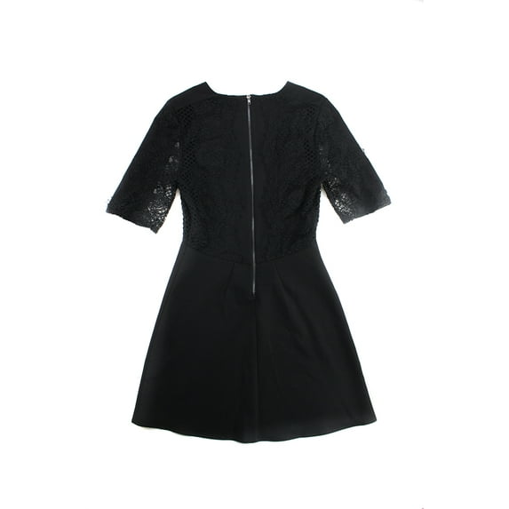 Made For Impulse Fashion Week Black Elbow-Sleeves Lace-Overlay Dress XS