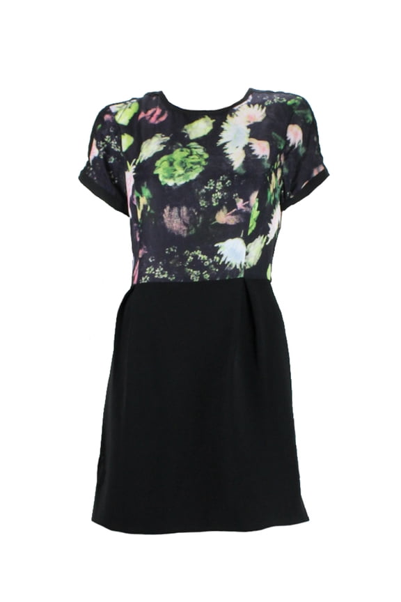 Fashion Week  Black Short-Sleeve Floral Dress M