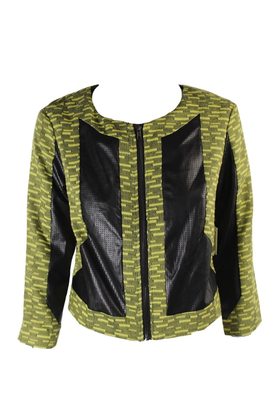 Juniors Yellow Black Pleather Panel Zip-Up Jacket S