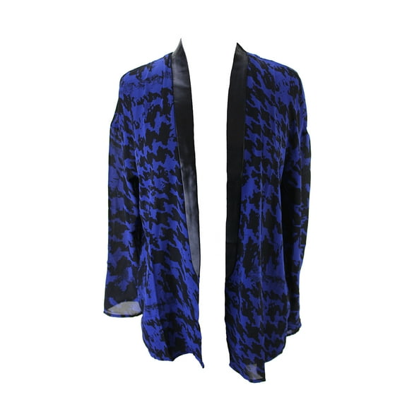 Made For Impusle Sodalte Blue Houndstooth FauxLeather Trim Sheer Cardigan XS