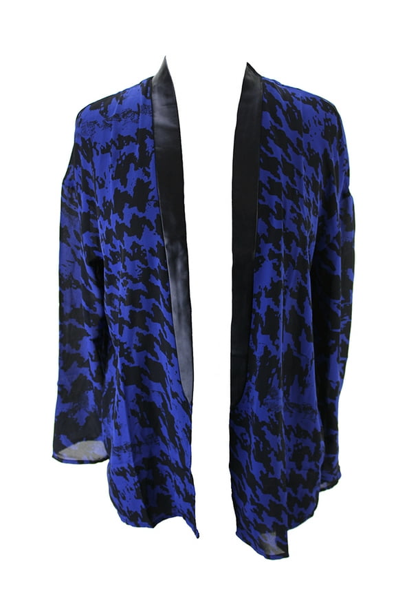 Made For Impusle Sodalte Blue Houndstooth FauxLeather Trim Sheer Cardigan XS