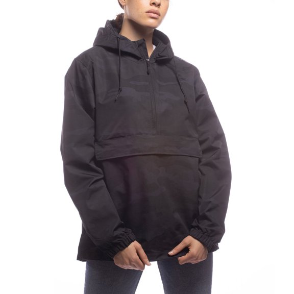 Made For The People Anorak Upcycled Rain Jacket in Black Camo, XL