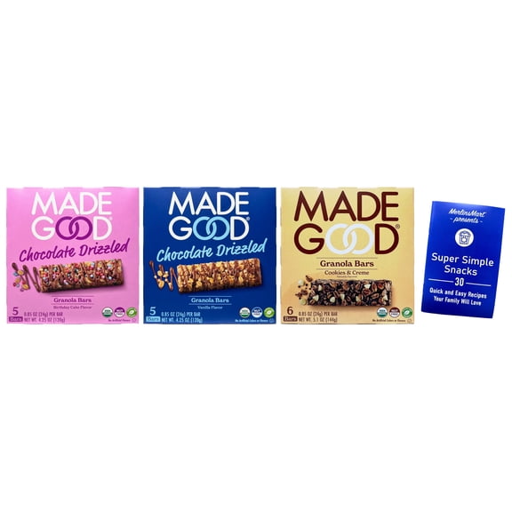 Organic Granola Bars - 3 Flavors - 1 Each: Vanilla, Birthday Cakes, Cookies & Creme (4.25-5.1 oz) + MerlinsMart Zine | Made Good