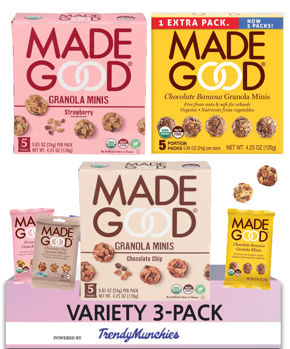 Made Good Granola Minis Variety Pack of 15 - (Chocolate Chip, Chocolate Banana & Strawberry) - Packaged by TrendyMunchies