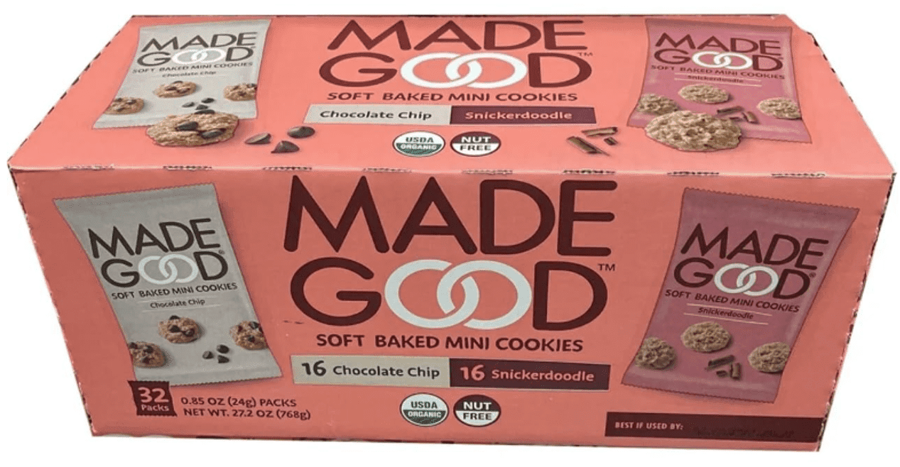 Made Good Soft Baked Mini Cookies 32packs, 16 Chocolate chip & 16 Snickerdoodle USDA Organic