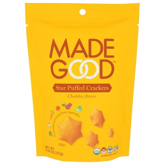 MadeGood - Cheddar Star Puffed Crackers, 4.26 Oz (Pack of 6)