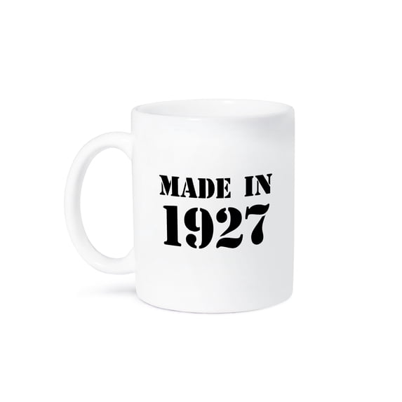 3dRose, Made in 1927 - funny birthday birth year text - fun black bday stamp with year you were born - humor, 11oz Mug