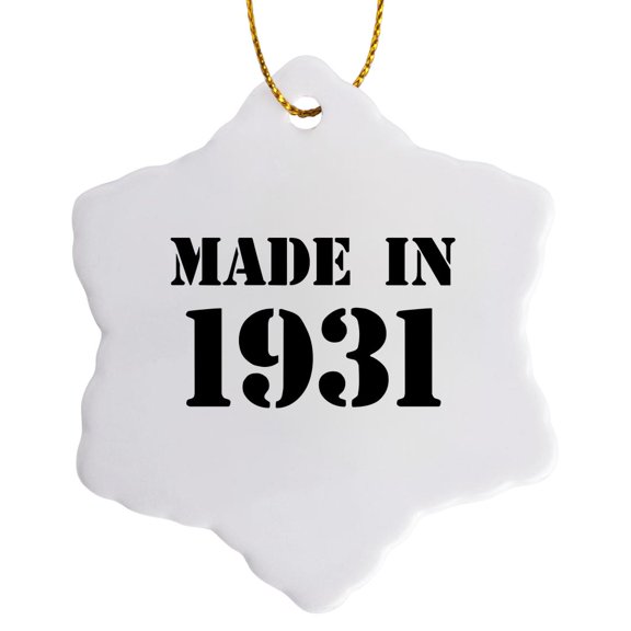 3drose, Made in 1931 - Funny Birthday Birth Year Text - Fun Black Bday Stamp with Year You Were Born - Humor, 3 inch Snowflake Porcelain Ornament