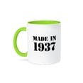 thumbnail image 1 of 3dRose, Made in 1937 - funny birthday birth year text - fun black bday stamp with year you were born - humor, 11oz Two-Tone Green Mug, 1 of 7