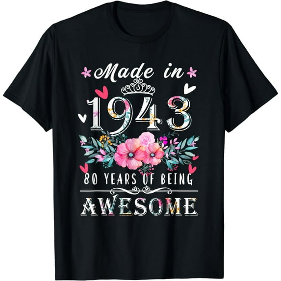 Made In 1943 Floral Vintage 80th birthday gifts for Women T-Shirt