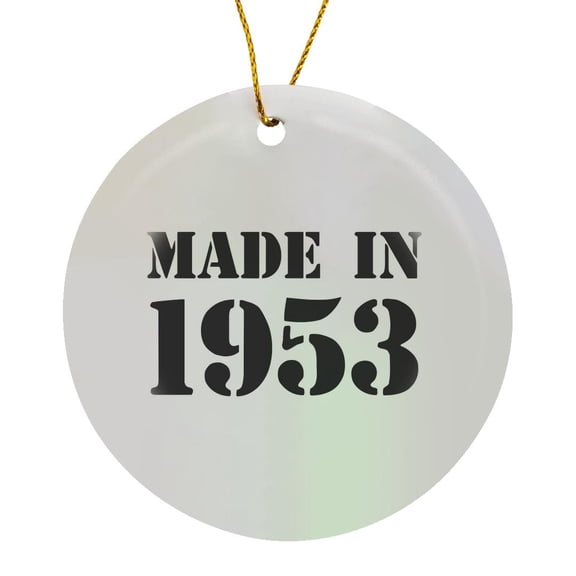 3drose, Made in 1953 - Funny Birthday Birth Year Text - Fun Black Bday Stamp with Year You Were Born - Humor, Circle Porcelain Ornament