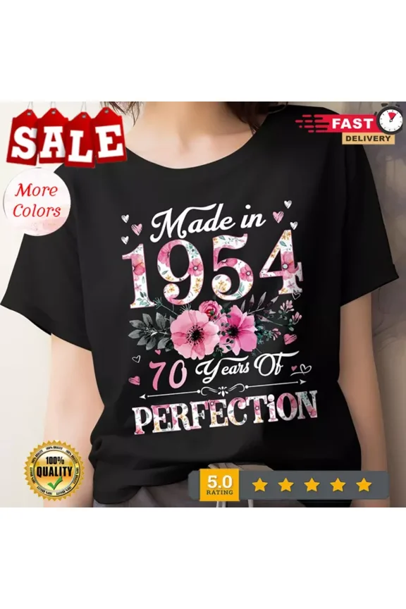 Made In 1954 70 Years Of Perfection Floral 70Th Birthday Women Shirt Gift Unisex S-5XL Hot Trending Shirt, Vintage Birthday Gift