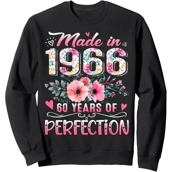 Perfection Commercial Made In 1966 Floral 60Th Birthday 60 Years Of Perfection Graphic ...