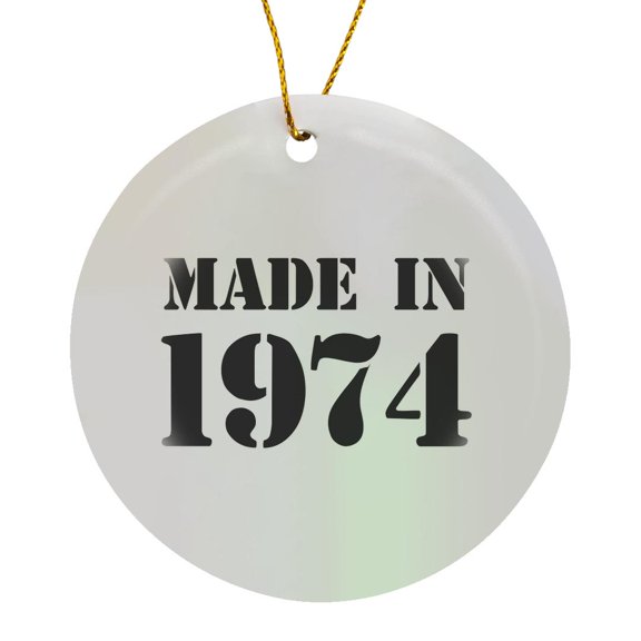 3drose, Made in 1974 - Funny Birthday Birth Year Text - Fun Black Bday Stamp with Year You Were Born - Humor, Circle Porcelain Ornament