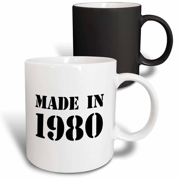 3drose, Made in 1980 - Funny Birthday Birth Year Text - Fun Black Bday Stamp with Year You Were Born - Humor, 11oz Magic Transforming Mug