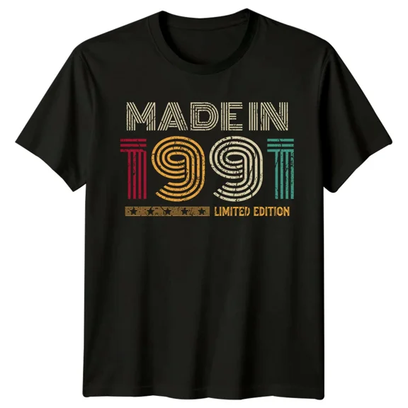 Made In 1991 Mens T Shirt 34th Birthday Gift Vintage Thirty Four Year Old