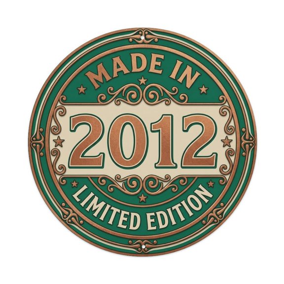Made In 2012 Limited Edition Vintage Metal Tin Sign Plaque Wall Decor for Cafe, Club, Garden Round Metal Poster 8x8Inch