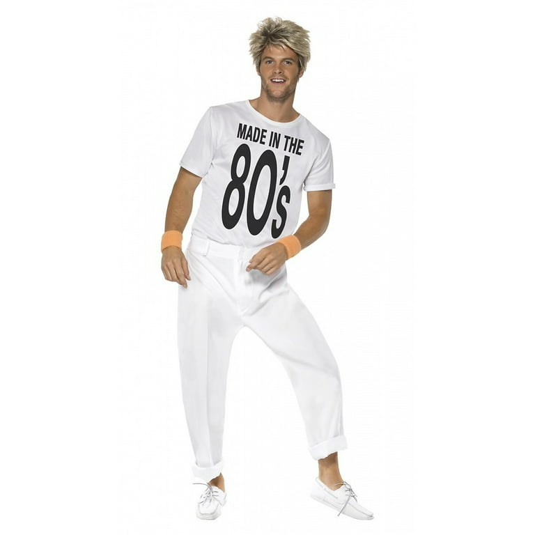 Made In 80s Costume Adult White Black 1980s Large Male Fancy Dress